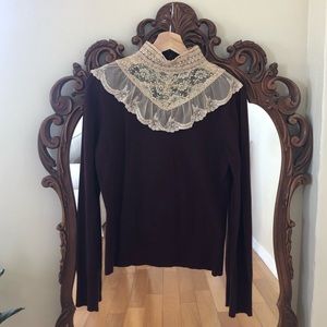 Anthropologie Lace High Collar Shirt